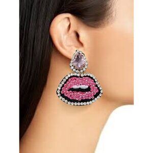 Pink Lips Beaded and Crystal Earrings